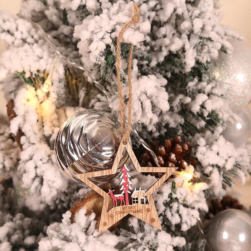 Bộ 6 mặt trang trí cây thông Giáng Sinh trong nhà bằng chất liệu gỗ