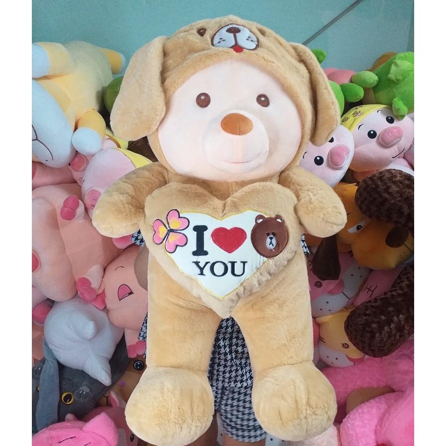 Gấu Bông Teddy Đội Nón Ôm Tim Dễ Thương,Hình Chó, Mèo, Gấu Nón Cute, Heo Đội Nón- Chất Liệu Lông Thỏ Cao Cấp