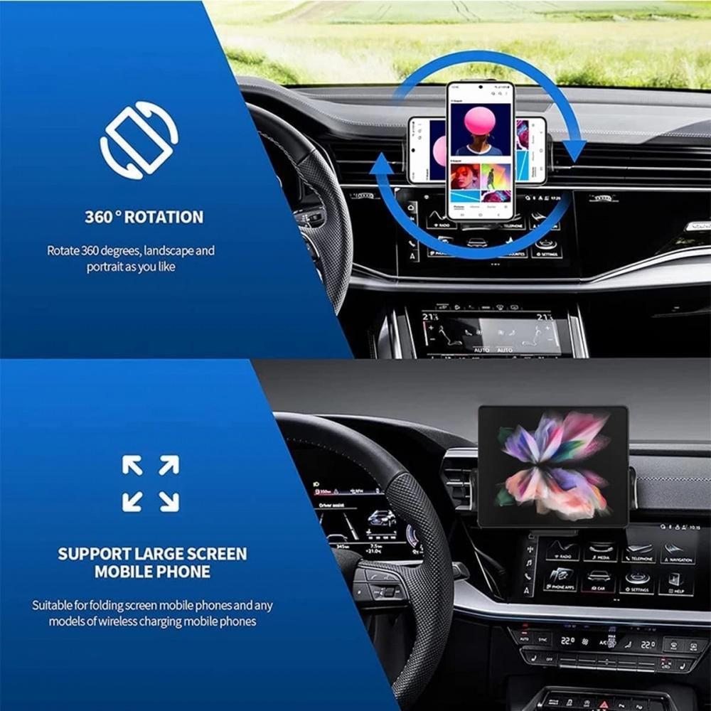 Đế sạc nhanh không dây Qi 15W thích hợp cho Samsung Galaxy Z Fold 3 2 iPhone sử dụng trên xe hơi