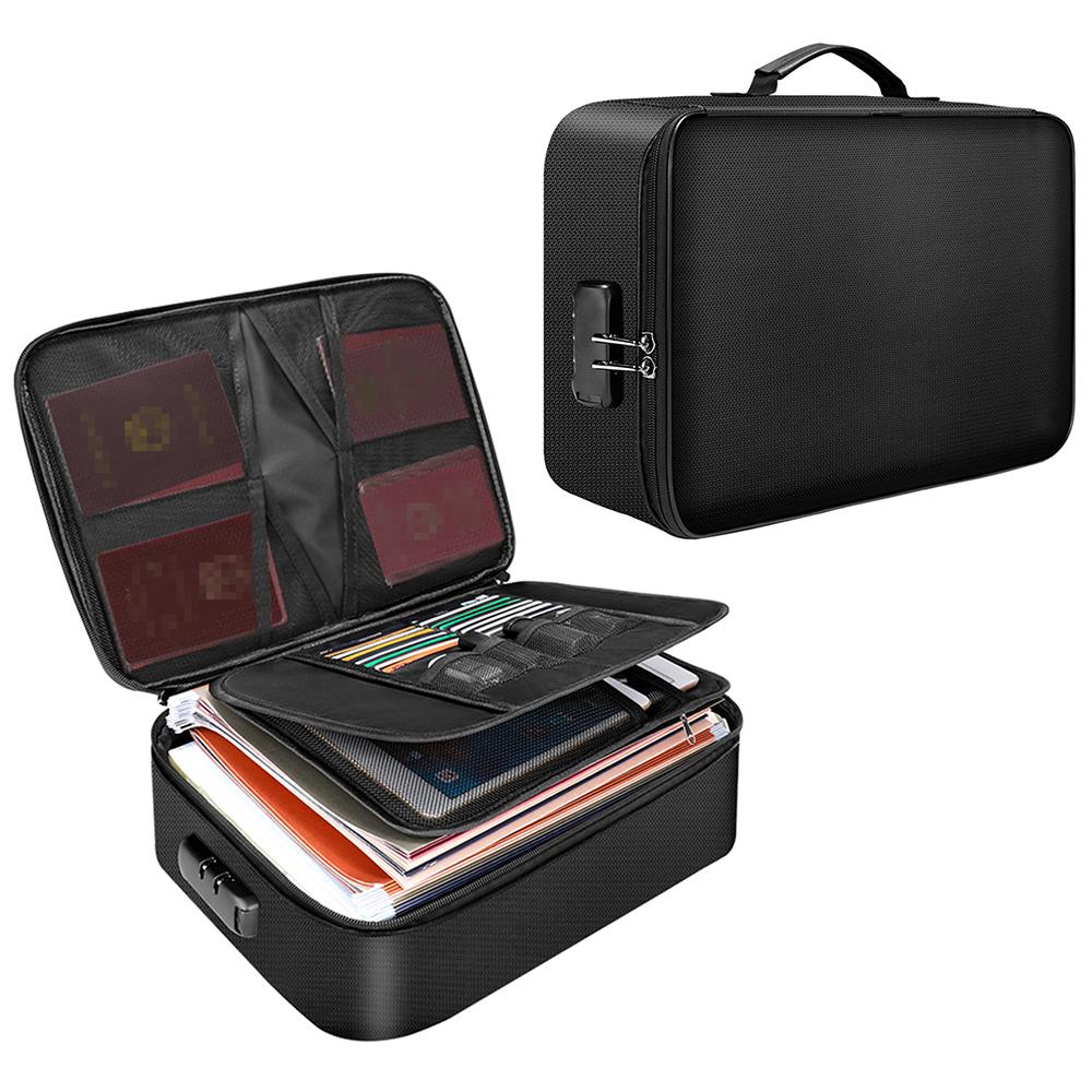 Multi-use Multi-Layer Document Bag Large Capacity Fireproof Waterproof File Certificate Storage Bag with Password Lock