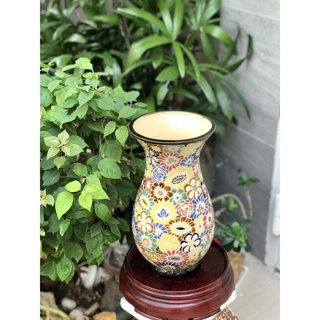 BÌNH HOA BÁCH HOA,RỒNG,PHỤNG THON 31CM GỐM NAM BỘ DECOR TRANG TRÍ, CẤM HOA