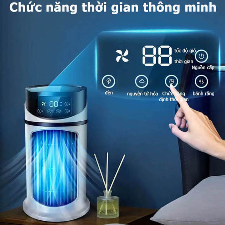 Quạt điều hoà hơi nước mini để bàn, quạt phun sương làm mát nhanh chóng, sạc tích điện công suất cao 18W, 6 cấp độ gió, hẹn giờ thông minh-YY01