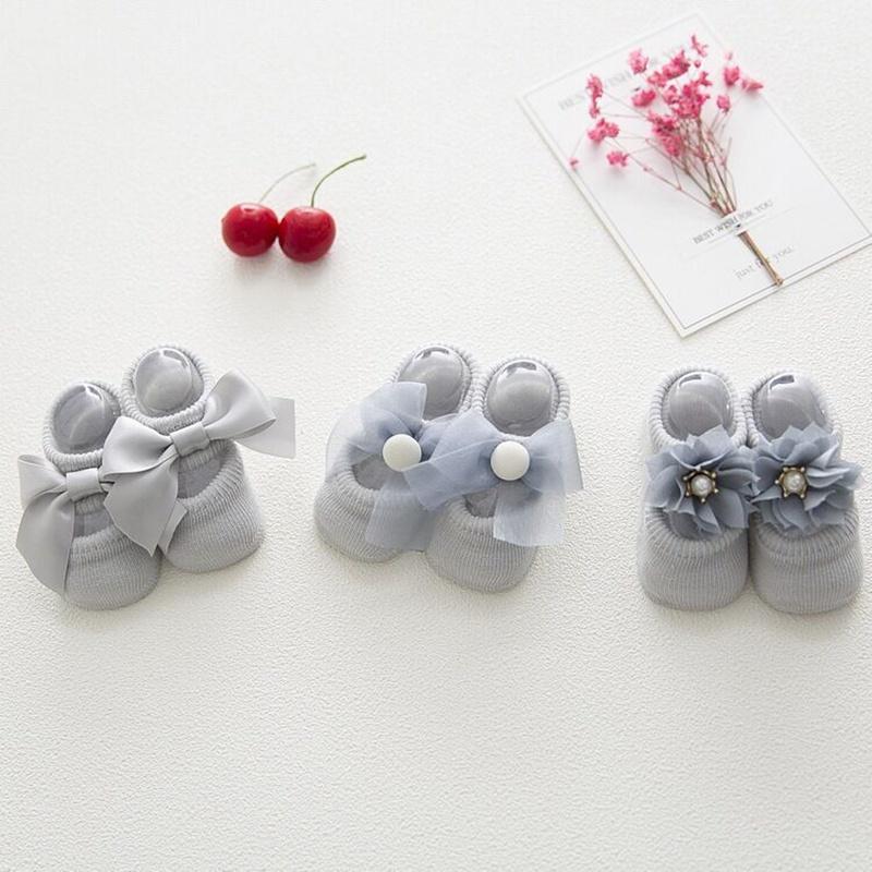 Set 3 Đôi Vớ Cotton Chống Trượt Đính Nơ Hoa Dành Cho Bé Sơ Sinh