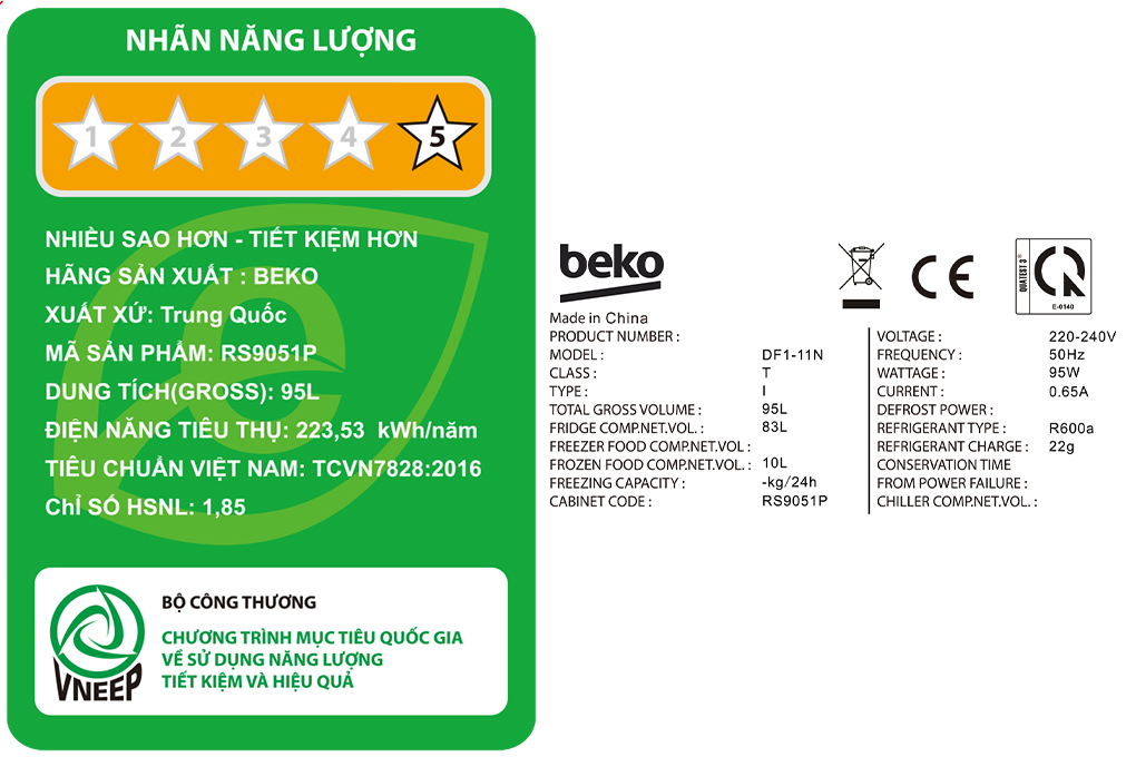 Tủ lạnh Beko 93 lít RS9051P - Hàng Chính Hãng - Chỉ Giao HCM