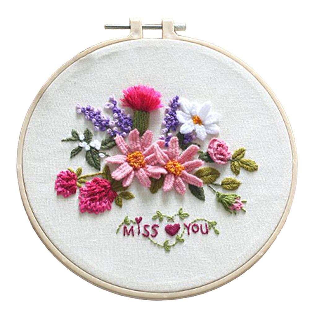 DIY Embroidery Starter Kit with Flower Pattern Needlework Kits Hoop