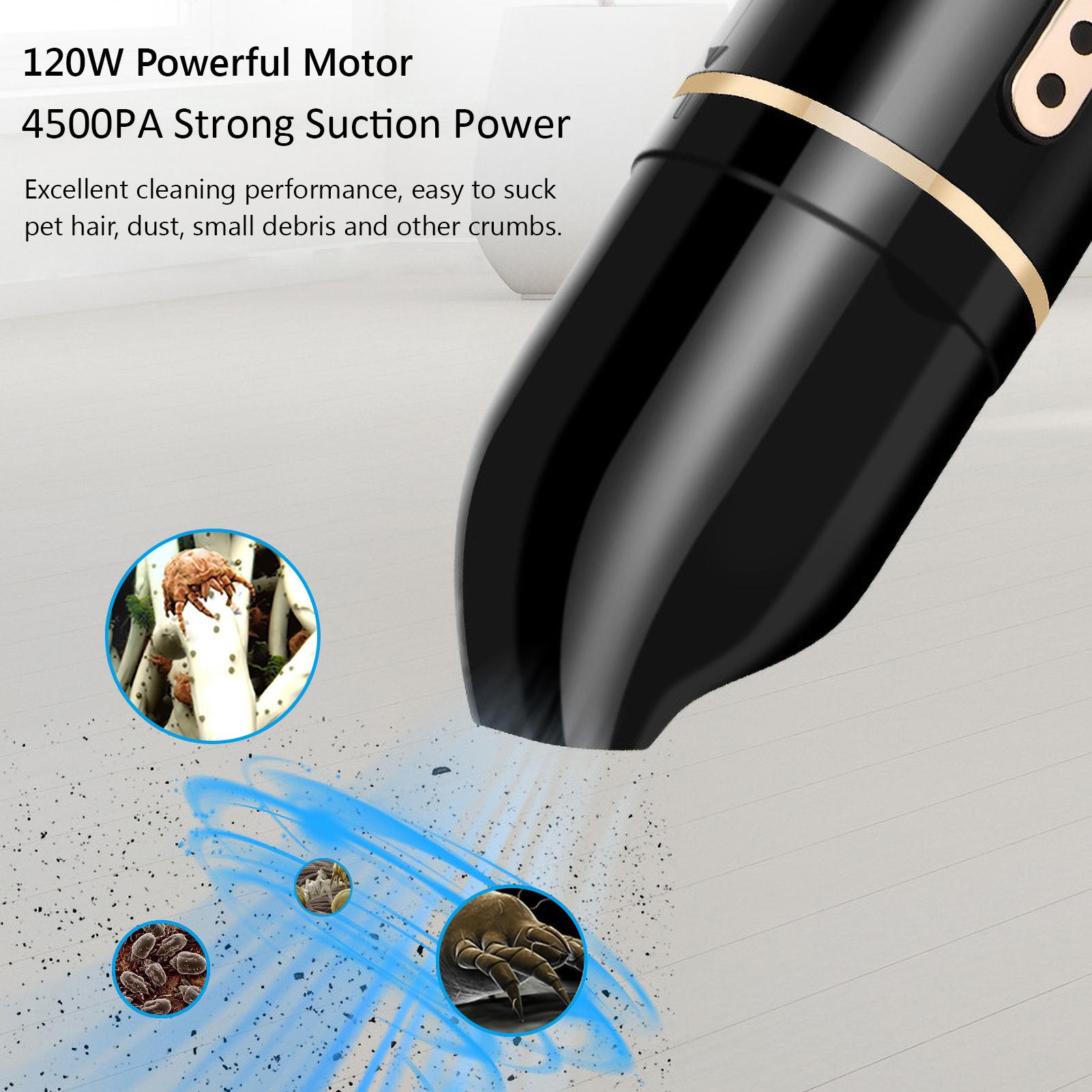 USB Rechargeable Handheld Mini Vacuum Cleaner Car Cleaning Kit with 120W 4500PA Strong Suction for Home and Car