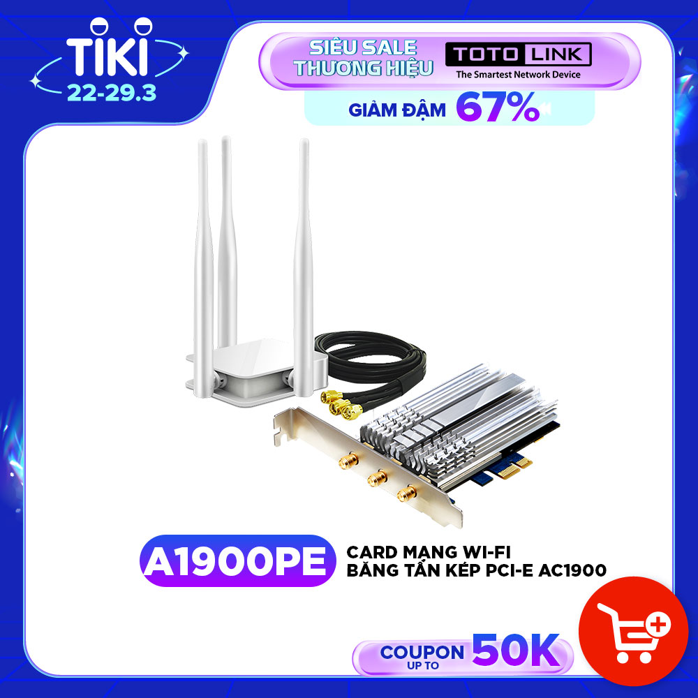 Card Mạng Wi-Fi PCI-e Băng Tần Kép AC1900 TOTOLINK A1900PE - Hàng Chính Hãng