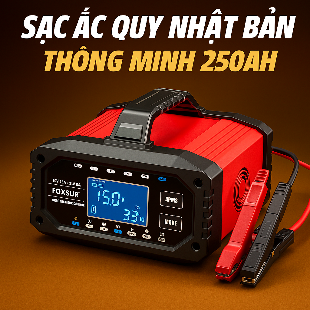 Máy Sạc Ắc Quy Foxsur Thế Hệ Mới 250AH – Sạc Nhanh, Siêu Bền, Khử Sunfat Tự Động