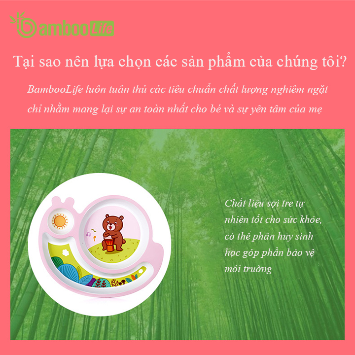 Bộ khay ăn dặm sợi tre Bamboo Life cho bé BL028 gồm 5 chi tiết hàng chính hãng Bộ bát chén ăn dặm cho bé Đồ dùng ăn dặm cho bé