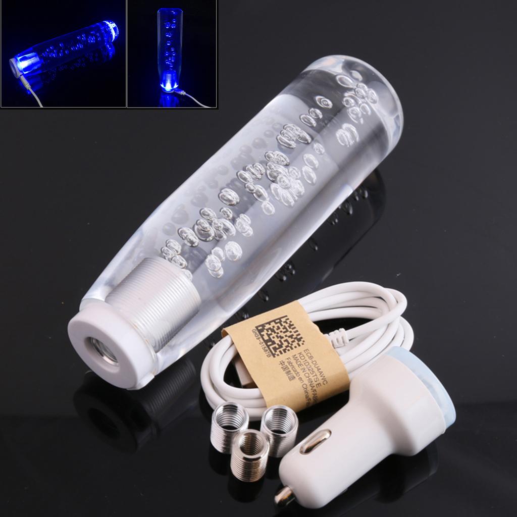 Universal Car Blue LED Gear Shift Lever Knob Head Shifter Crystal Bubble 15cm Clear