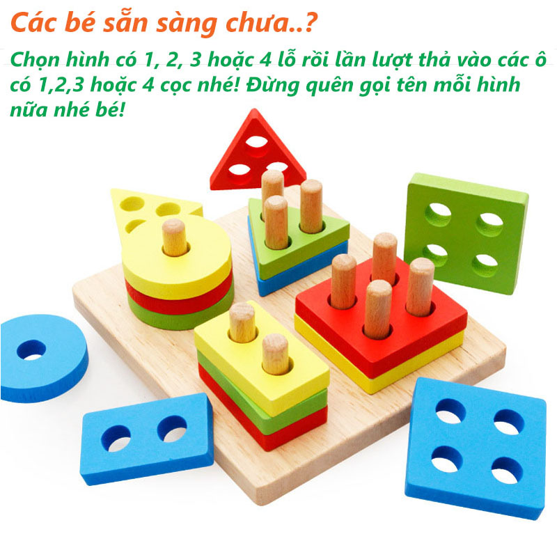 Đồ chơi trụ thả hình thông minh bằng gỗ