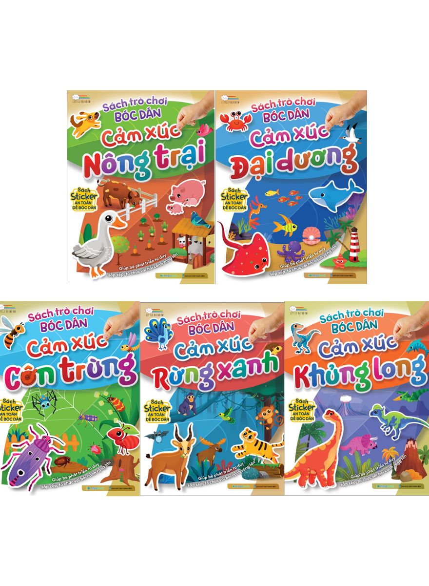 Combo Sách Trò Chơi Bóc Dán Cảm Xúc: Nông Trại + Đại Dương + Rừng Xanh + Khủng Long + Côn Trùng (Bộ 5 Cuốn) (MEGA)