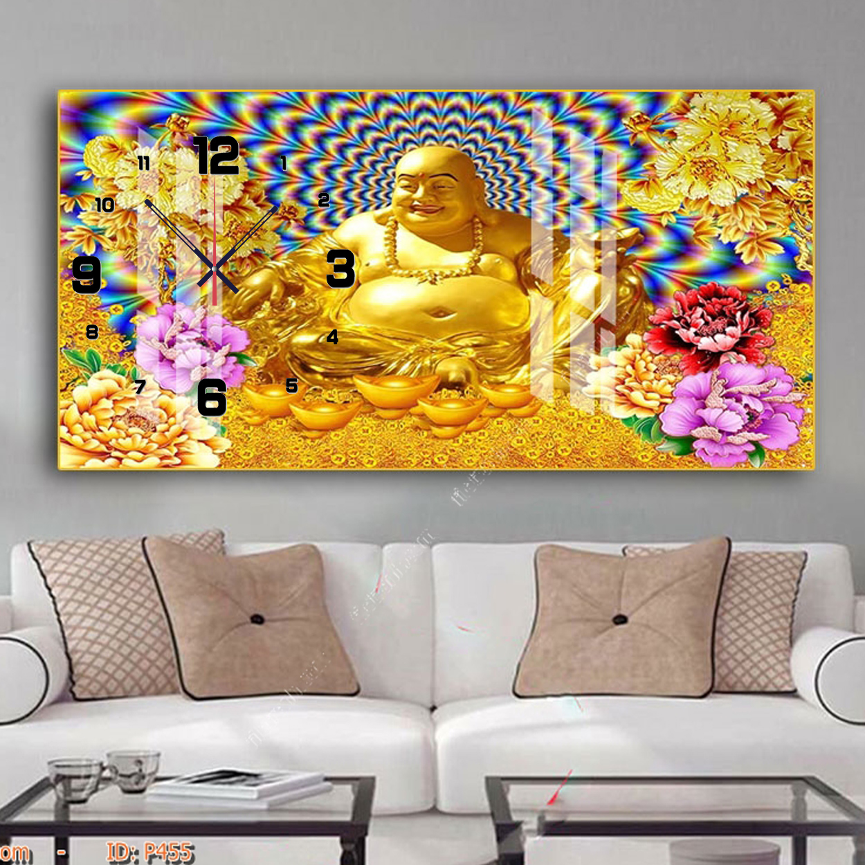 Đồng Hồ Treo Tường Phật Di Lặc Tiền Vàng Đem Tài Lộc Cho Gia Chủ - Tranh Đồng Hồ Phong Thủy Treo Tường Phòng Khách