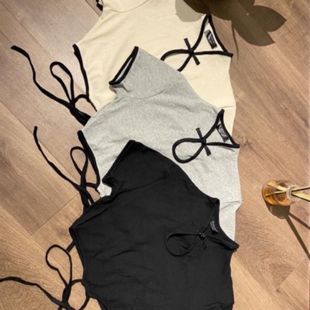 Áo croptop tay ngắn HAGA áo cổ tàu nữ buộc eo xinh xắn CTBL51