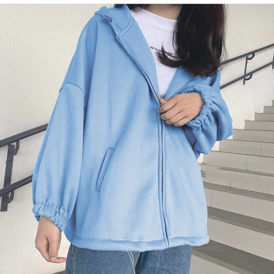 Áo hoodie nữ form rộng có dây kéo