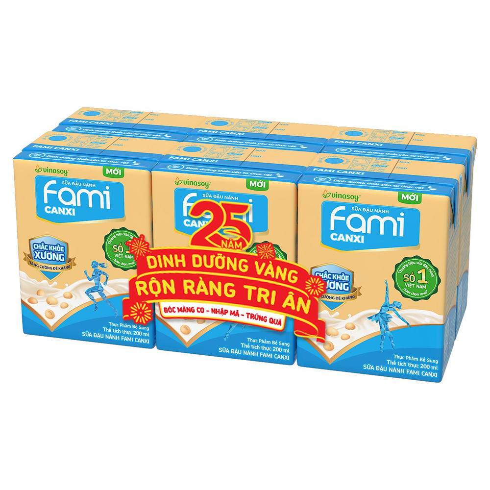 Thùng sữa đậu nành Fami Canxi Nguyên vị (200ml x 36 hộp