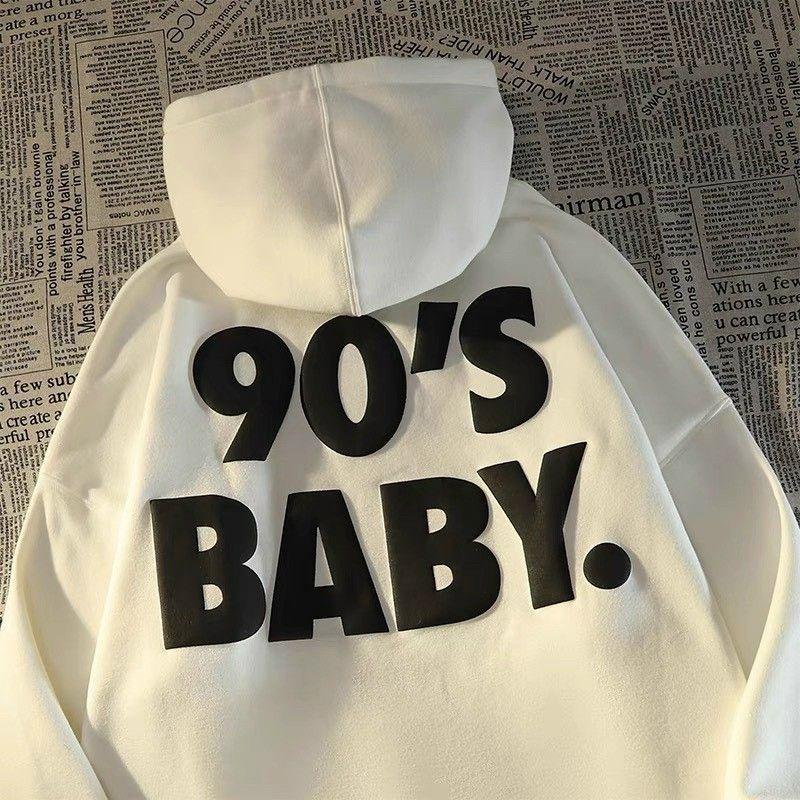 Áo khoác hoodie in 90's BABY chữ nổi form rộng full zip kéo,Áo khoác thu đông Nỉ nón to 2 lớp cao cấp unisex nam nữ