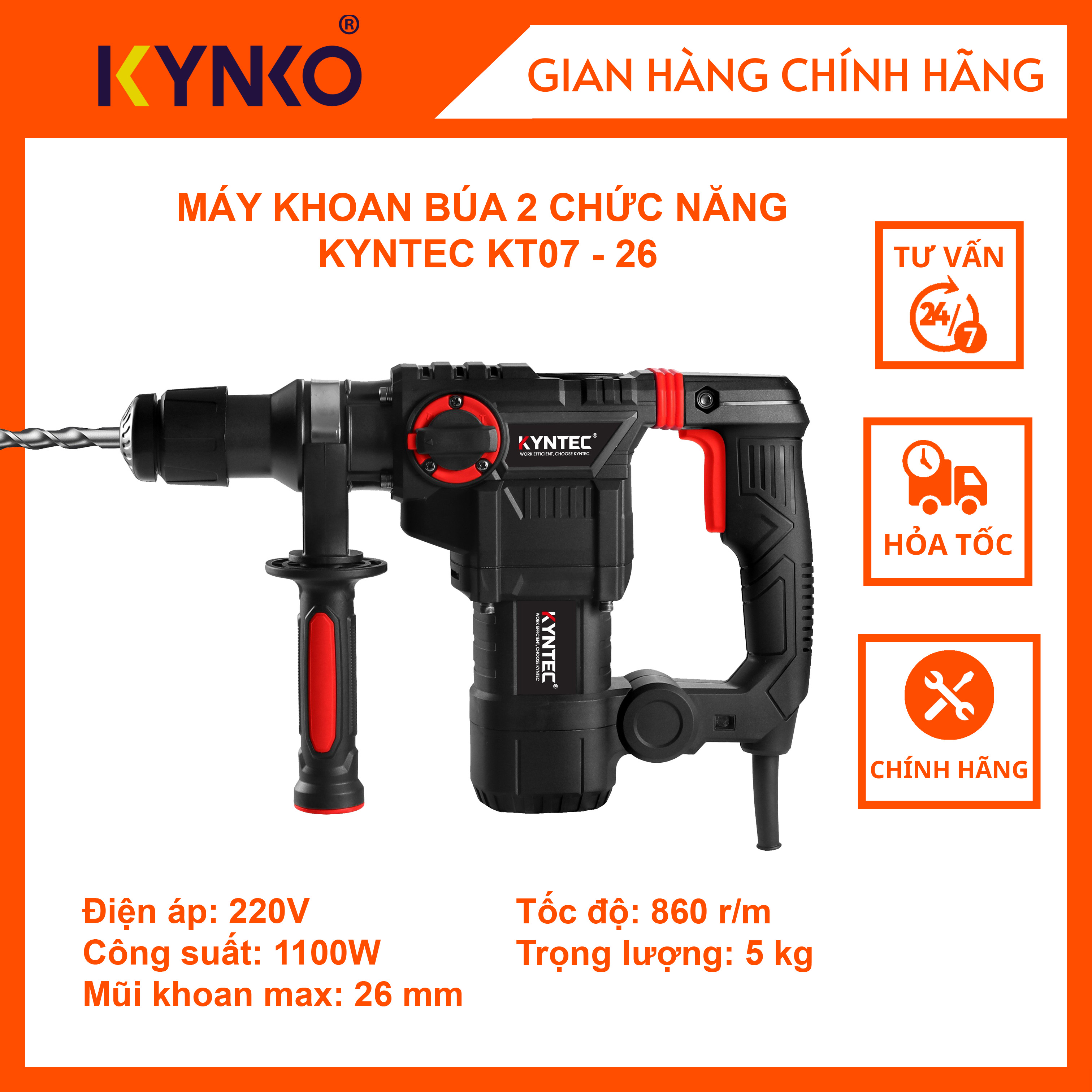 MÁY KHOAN BÚA 2 CHỨC NĂNG KYNTEC KT07 - 26 CHÍNH HÃNG