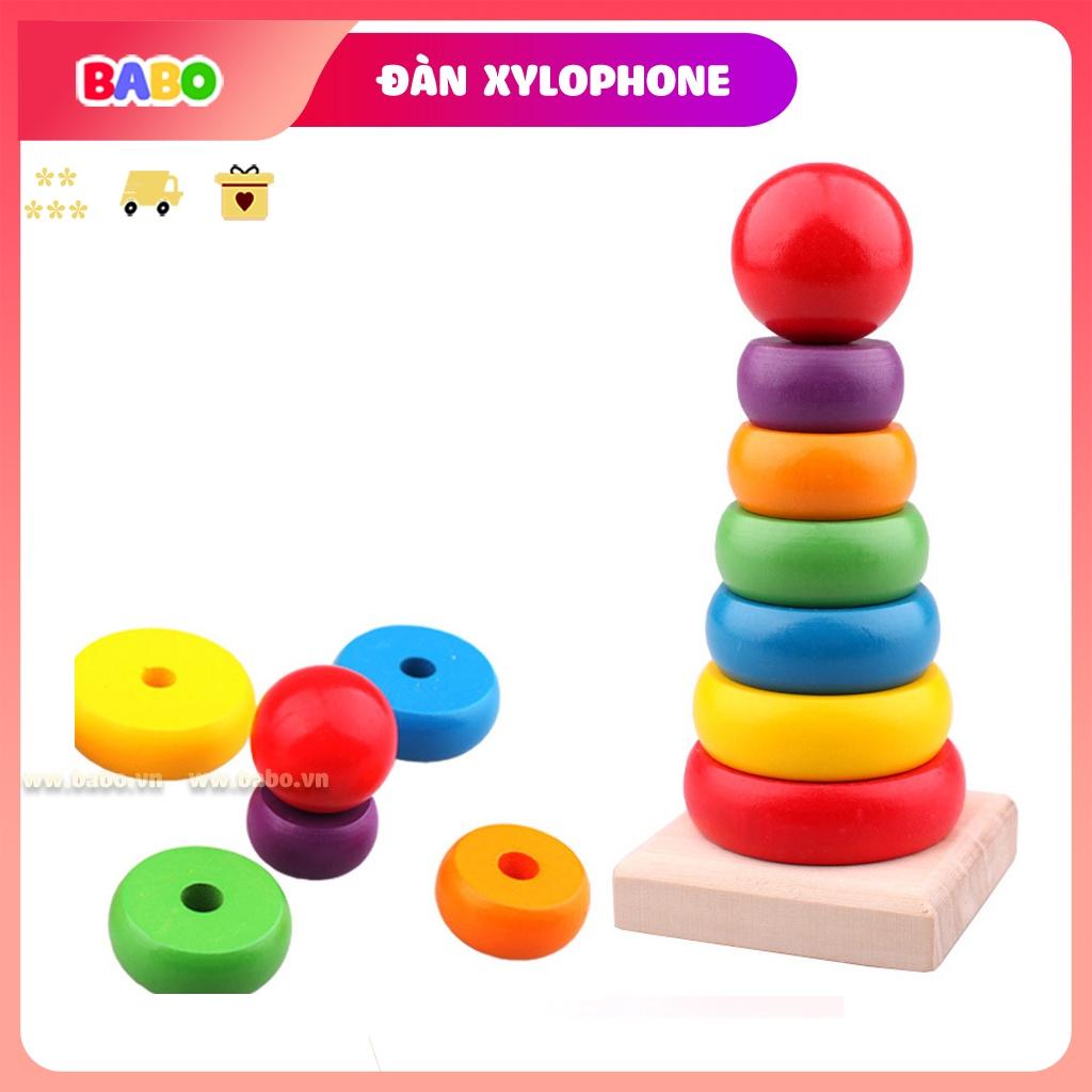 Đồ chơi Xếp chồng Tháp Cầu Vồng Màu Sắc Bằng Gỗ Cho Bé Từ 8 th - 3 tuổi