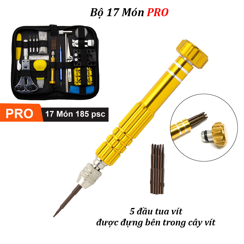 Bộ Dụng Cụ Sửa Chữa Đồng Hồ 17 Món 185 Chi Tiết Cao Cấp Chuyên Dụng Hàng Chính Hãng (Túi Da, Đầy Đủ Chức Năng, Bản Nâng Cấp,...)