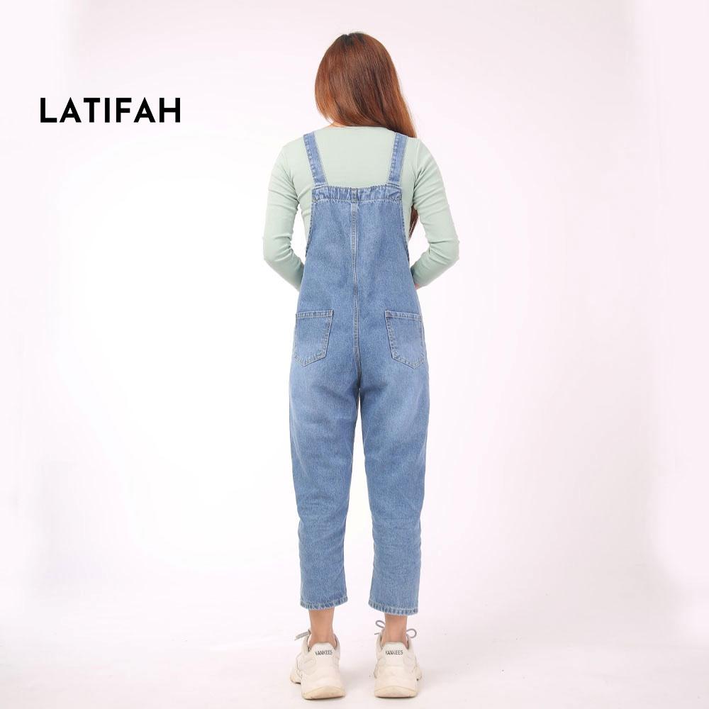 Quần yếm jean dài nữ LATIFAH túi đồng hồ rách gối YJ005