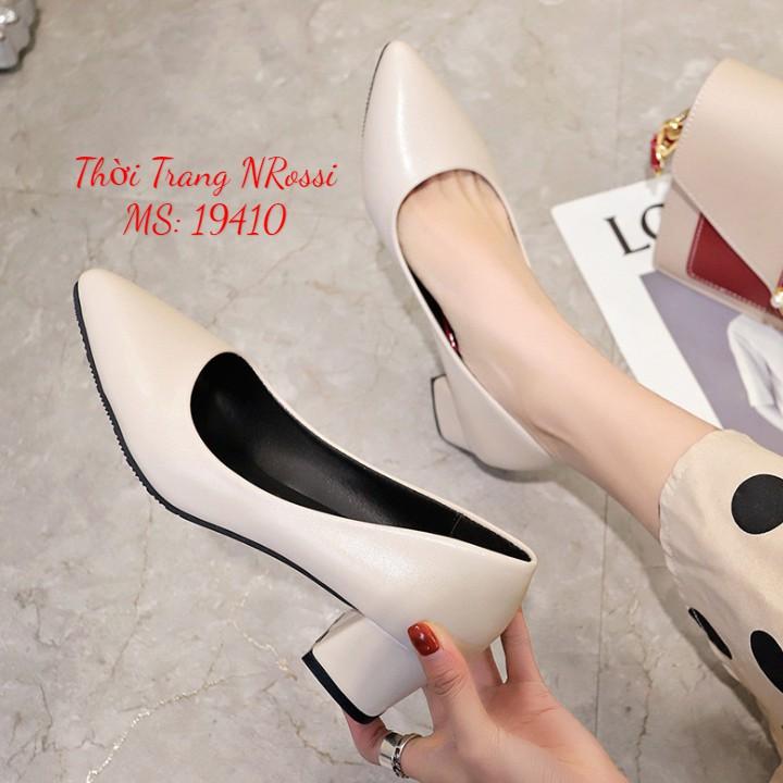 FREESHIP Giày công sở gót vuông 5 phân màu trắng big size 40 41 42 43 44