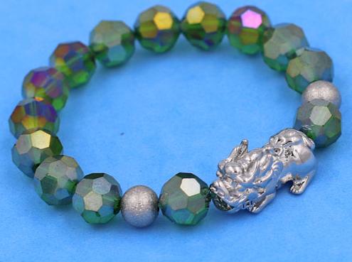 Chuỗi tay Pha Lê Xanh Đa Sắc cắt giác 10 ly Mix Tỳ Hưu inox 2 Bi VFLGXTHTRHB10 - Chuỗi tay thời trang phong thủy