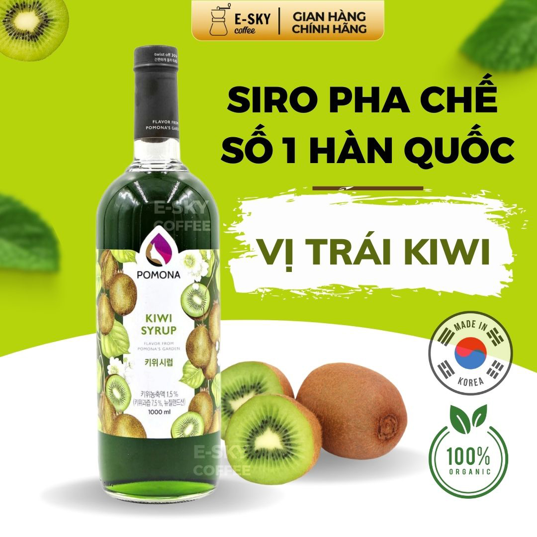 Siro Kiwi Pomona Kiwi Syrup Nguyên Liệu Pha Chế Hàn Quốc Chai Thủy Tinh 1 Lít