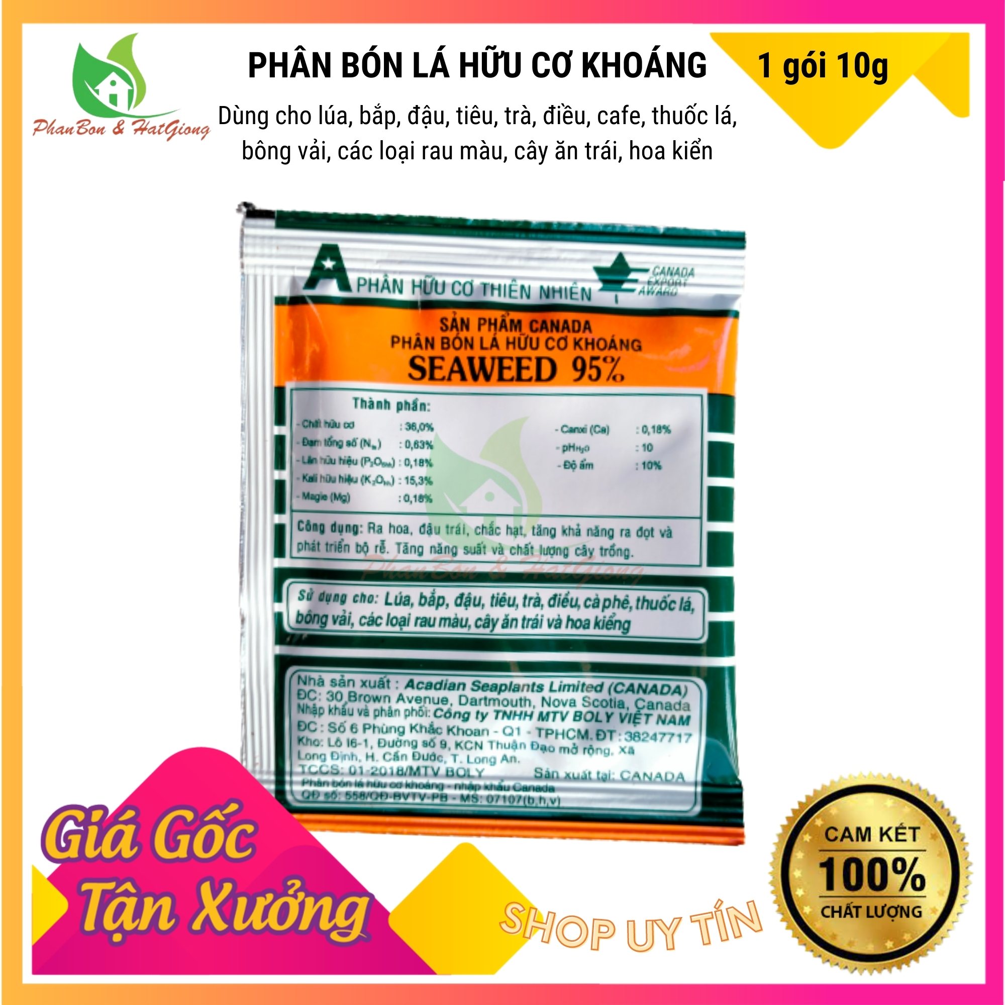 Phân Bón Lá Hữu Cơ Khoáng Seaweed 95% Rong Biển Canada - Shop Phân Bón và Hạt Giống