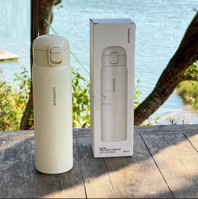 Bình giữ nhiệt LocknLock Round One Touch Tumbler 500ml LHC3296, Hàng chính hãng, nắp bật - JoyMall