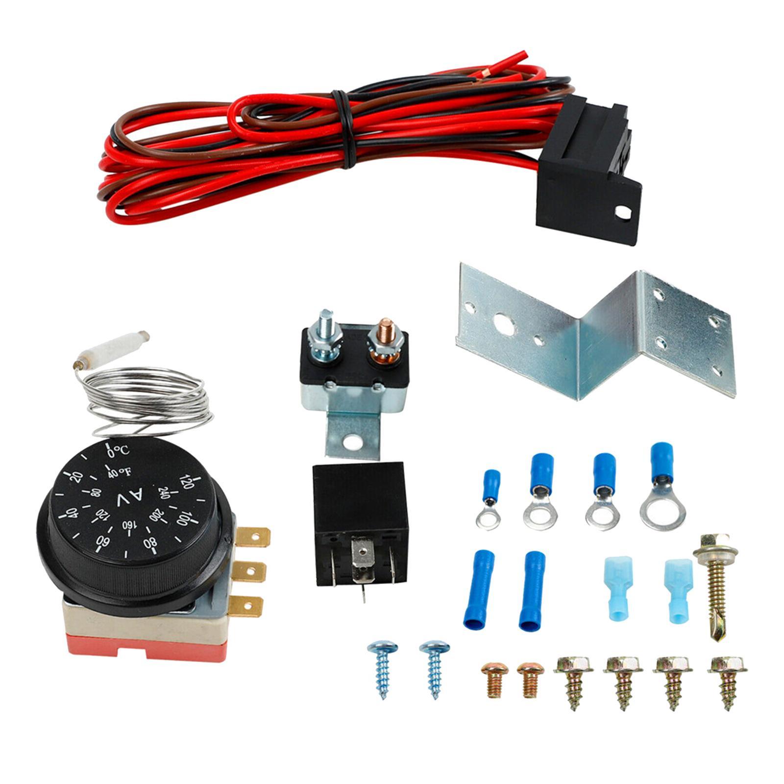 Electric 12V Fan Thermostat Control Relay Wire Harness Replaces