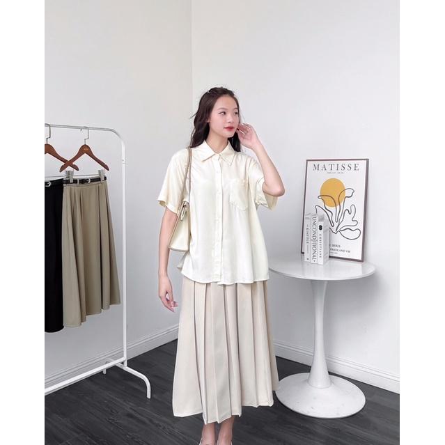 Áo sơ mi nữ cổ đức túi ngực tay cộc a238427 by germe