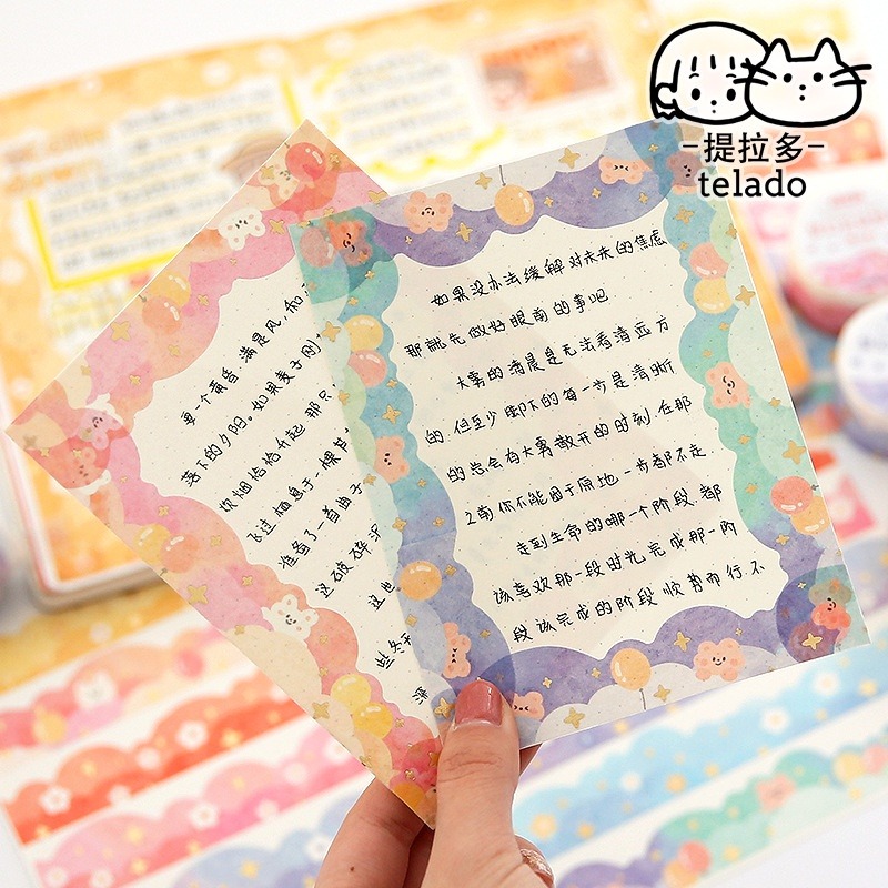 Washi tape Đám mây pastel 7 màu miếng dán sổ tay nhật ký bullet journal sổ còng văn phòng phẩm cute Lalunavn A83