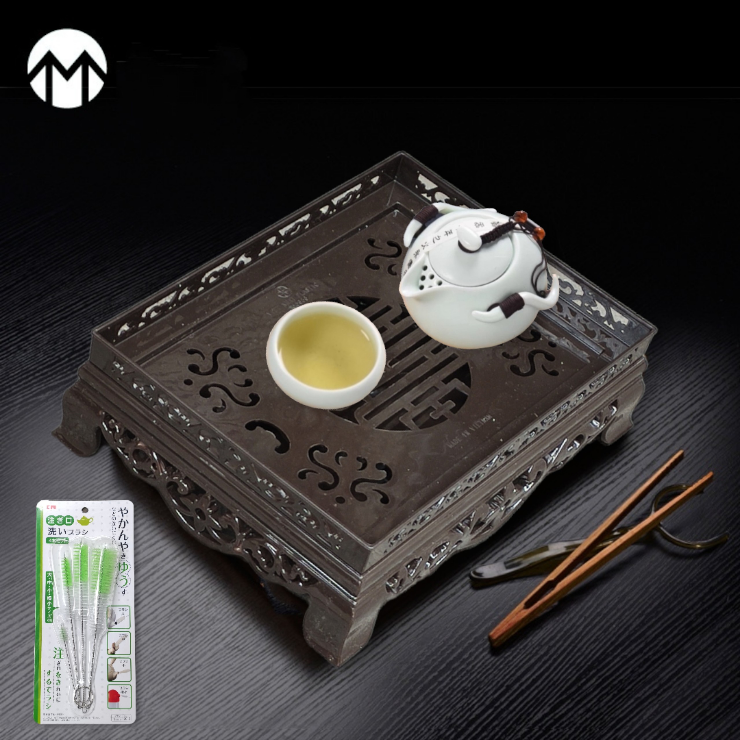 KHAY TRÀ CAO CẤP KIỂU DÁNG CỔ SANG TRỌNG CÓ KHAY HỨNG NƯỚC - TẶNG SÉT 4 CHIẾC CO VS VÒI ẤM NỘI ĐỊA NHẬT BẢN )