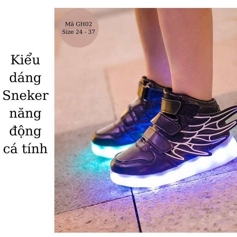GIÀY PHÁT SÁNG CÁNH TIÊN CHO BÉ 3 - 12 tuổi sạc USB thông minh kiểu dáng sneaker 7 chế độ đèn 4 chế GH02