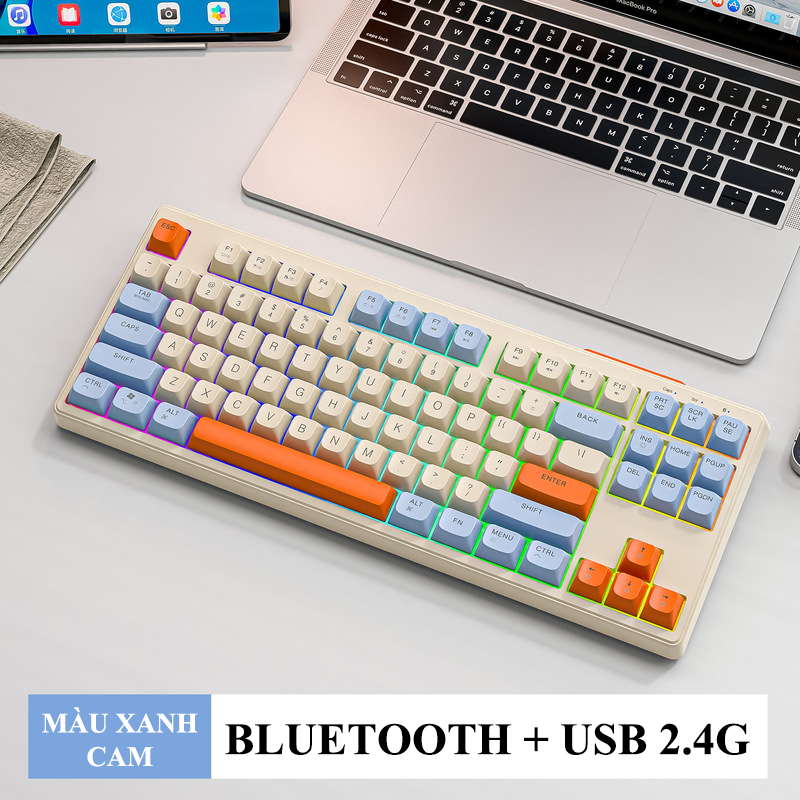 Bàn phím không dây FREEWOLF M87 kết nối Bluetooth và chip USB 2.4G thiết kế TKL 87 phím với nút nhấn không tiếng ồn - Hàng Chính Hãng