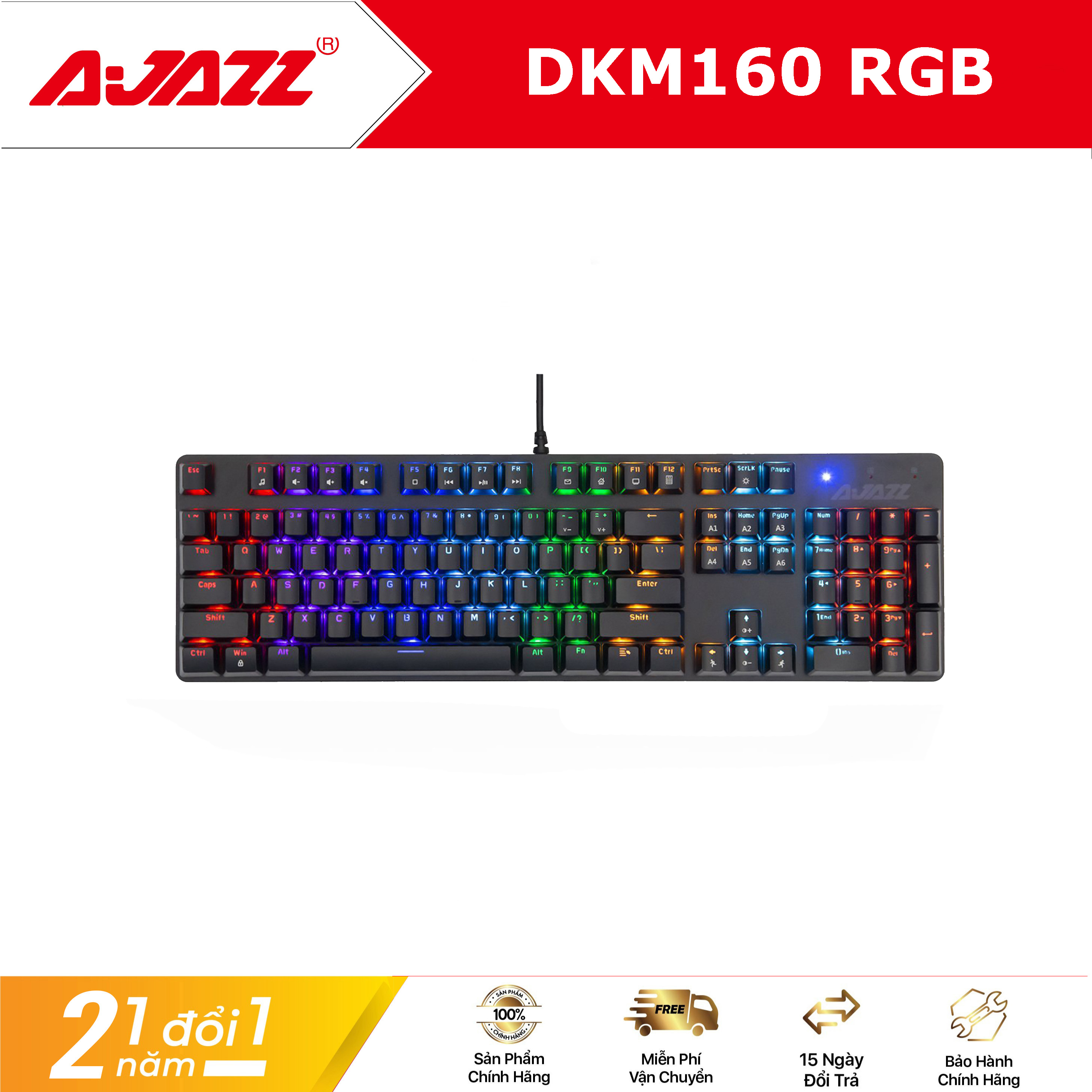 Bàn phím cơ Ajazz DKM160 RGB - hàng chính hãng