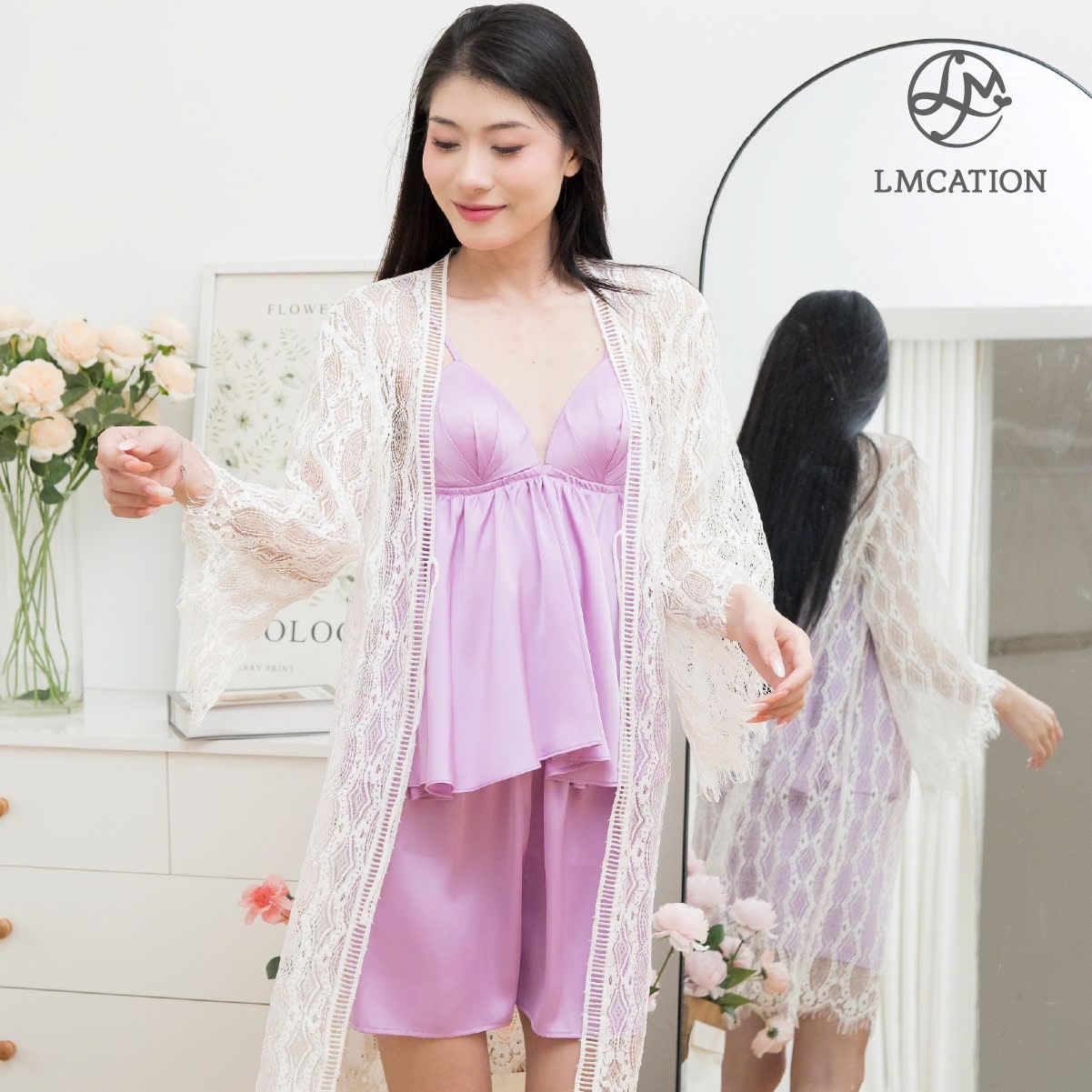 Bộ đồ mặc nhà LMcation - Áo dây mặc nhà &amp; Quần đùi mặc nhà LMcation Lavender - Màu Tím - M