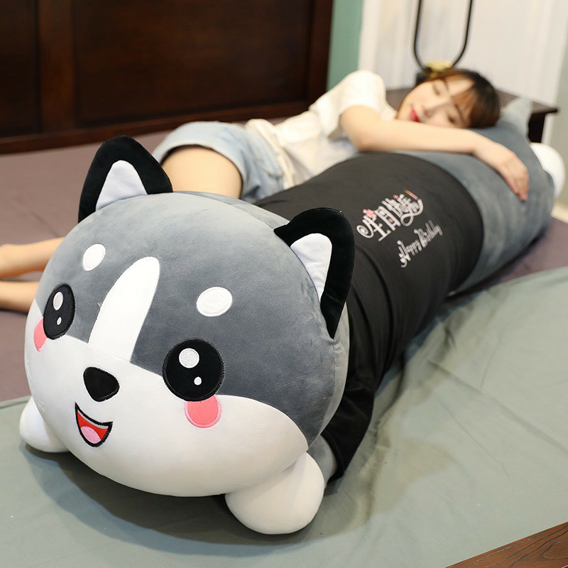Gấu bông mèo Husky cao cấp, thú nhồi bông mèo alaska khổng lồ vải nhung co giãn 4 chiều