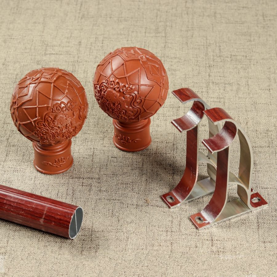 Rèm cửa vải LUCYM39-22 có thanh treo hợp kim nhôm màu vân gỗ đầu tròn - cao cố định 1m6