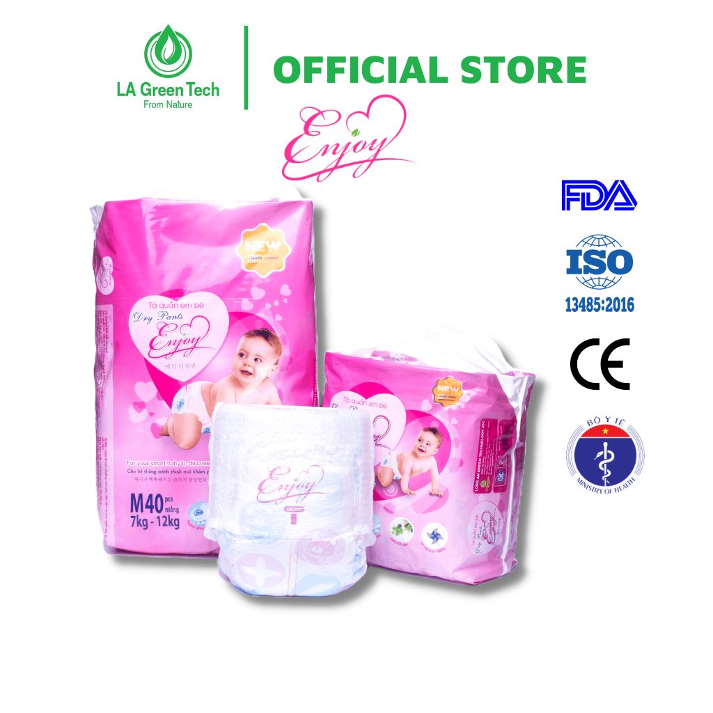 Bỉm tã quần em bé ENJOY Gói Lớn Cao Cấp nhiều size cho bé từ 4-25kg, mềm mại, thấm hút, chuẩn chất lượng Châu Âu