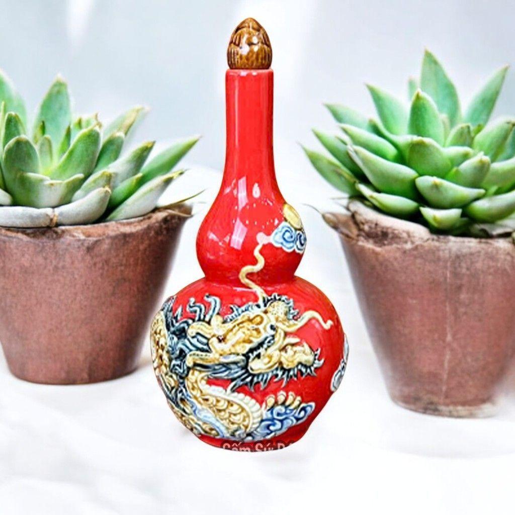 Nậm Rượu Bát Tràng Men Đỏ Cao Cấp RỒNG VIỆT – Họa Tiết Rồng, Sen, Đào Thọ, Đa Kích Thước