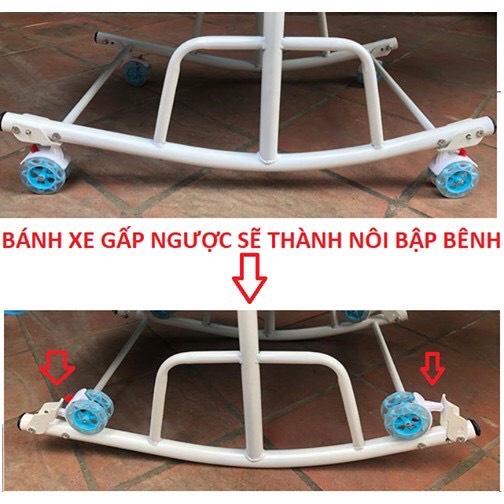 Ghế Rung Bập Bênh Đa Năng HANBEI Cho Bé CÓ NHẠC + MÀN +BÁNH XE - Hồng+màn+thảm lót