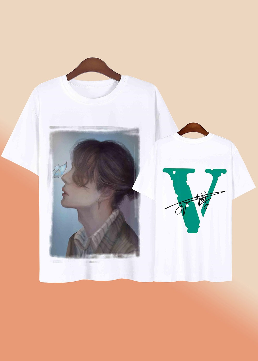 Áo thun hình hình Vương Nhất Bác chữ V in 2 mặt