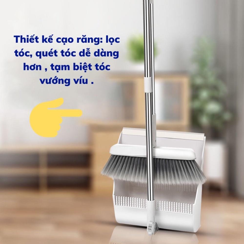 Chổi quét nhà thông minh gấp gọn xoay 360 độ, kèm hót rác cán dài phân loại rác tiện dụng, chất liệu cao cấp chắc chắn