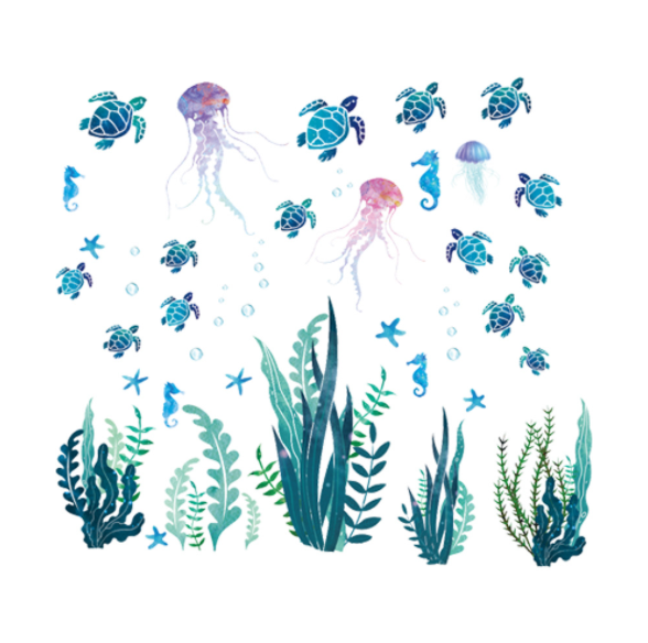 Decal trang trí tường - Rùa xanh , Bạch Tuộc , Và Cá