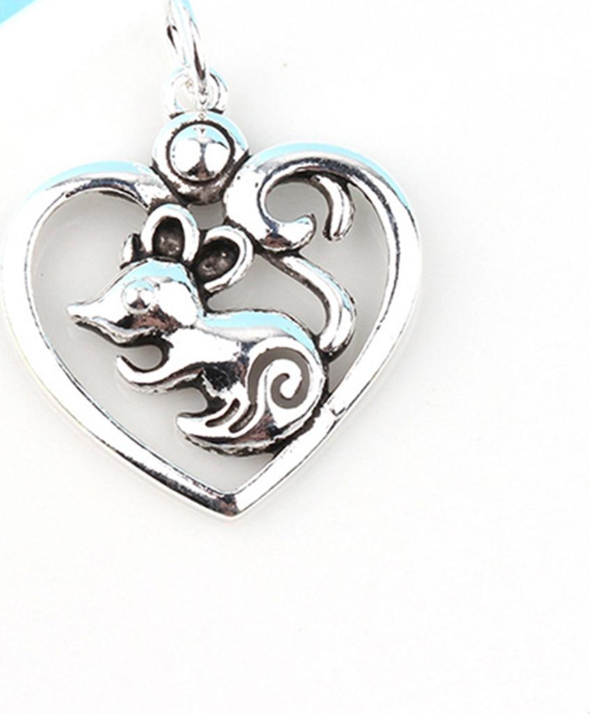 Charm bạc trái tim chứa chuột treo - Ngọc Quý Gemstones