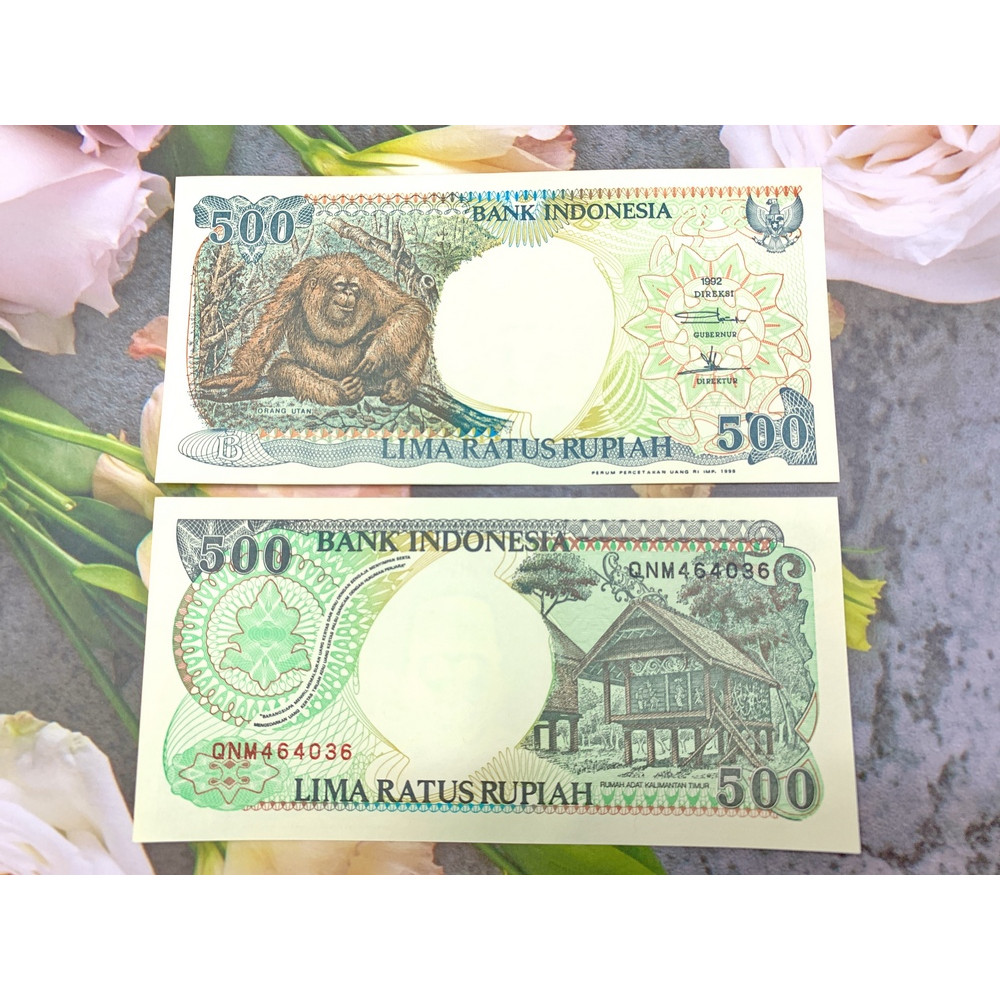 Tờ tiền con khỉ 500 Rupiah Indonesia 1992 tặng người tuổi Thân phong thủy, mới 100% UNC, tặng túi nilon bảo quản