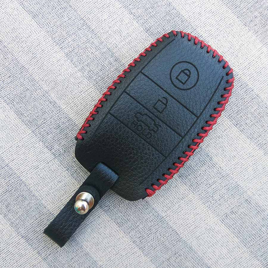 Bao da 3 nút dùng cho chìa smartkey xe hơi Kia (Đen)