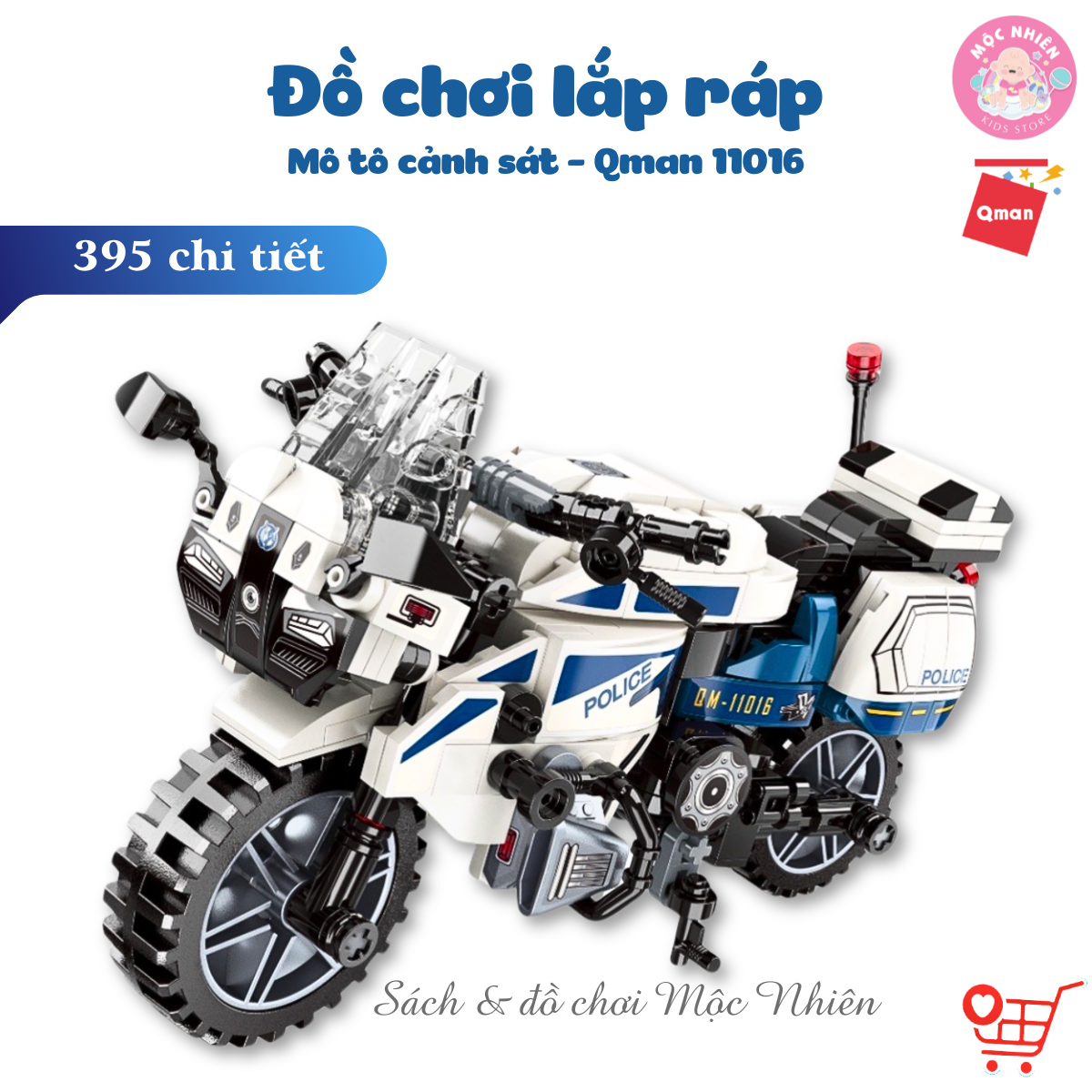 Đồ chơi lắp ráp xếp hình Qman 11016 - Mô tô cảnh sát (395 chi tiết) - Dành cho bé từ 6 tuổi